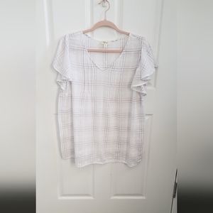 Style & Co women's top. Very lightweight, white with navy blue plaid